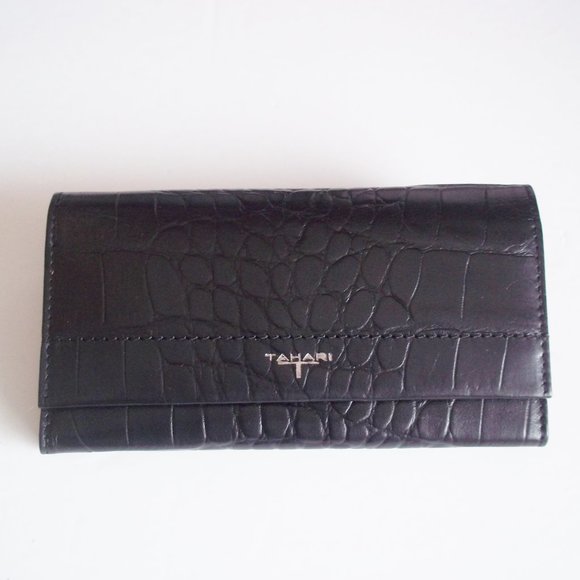 T Tahari Handbags - Tahari Leather Flap Clutch Wallet Black Croco NWOT